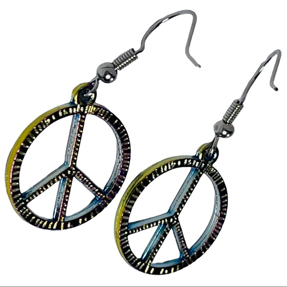 Rainbow shiny peace sign earrings NEW - Picture 2 of 6